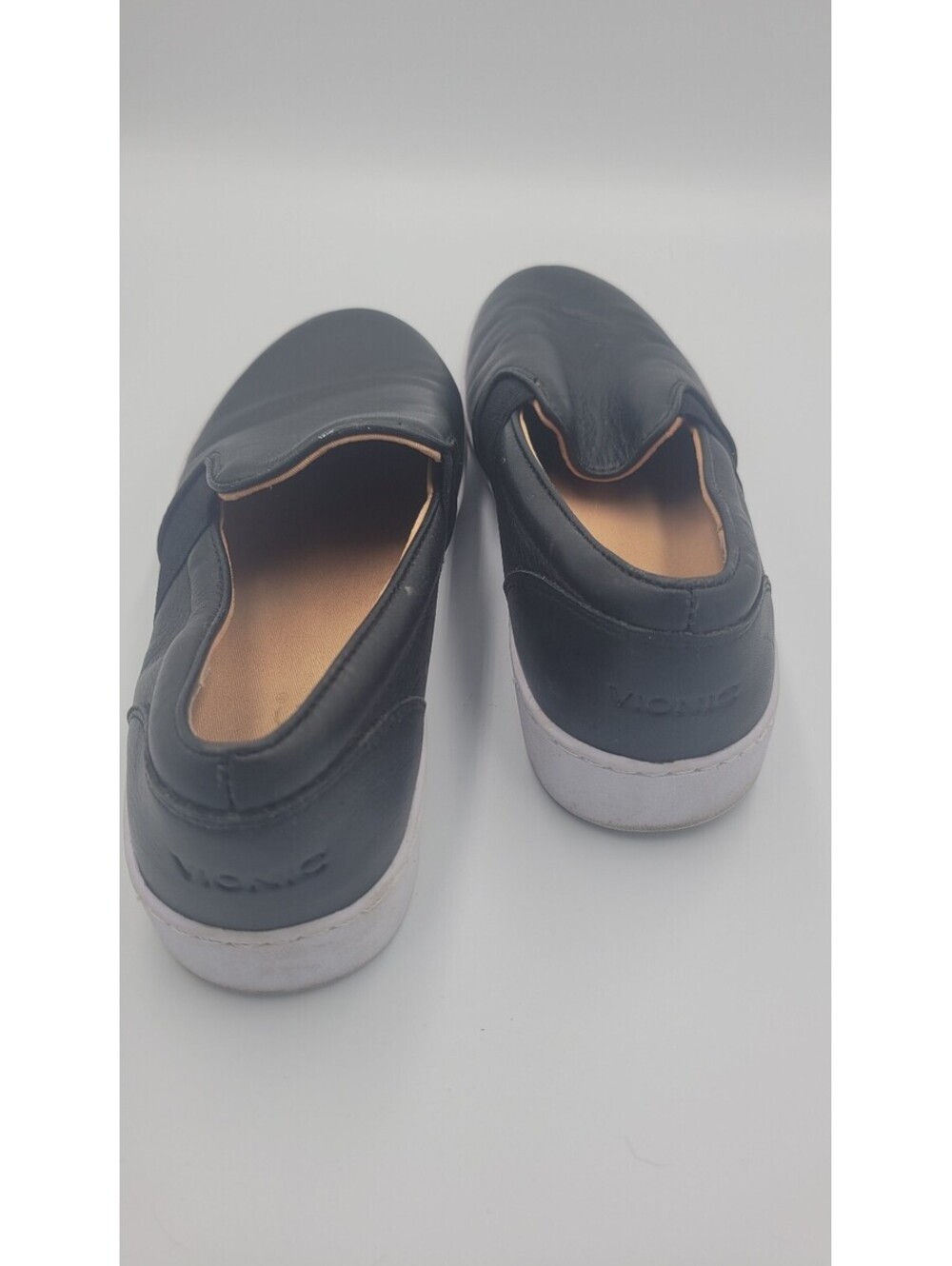 Vionic Black Leather Slip-On Shoes with White Rubber Soles, Size Not Specified - Picture 4 of 8